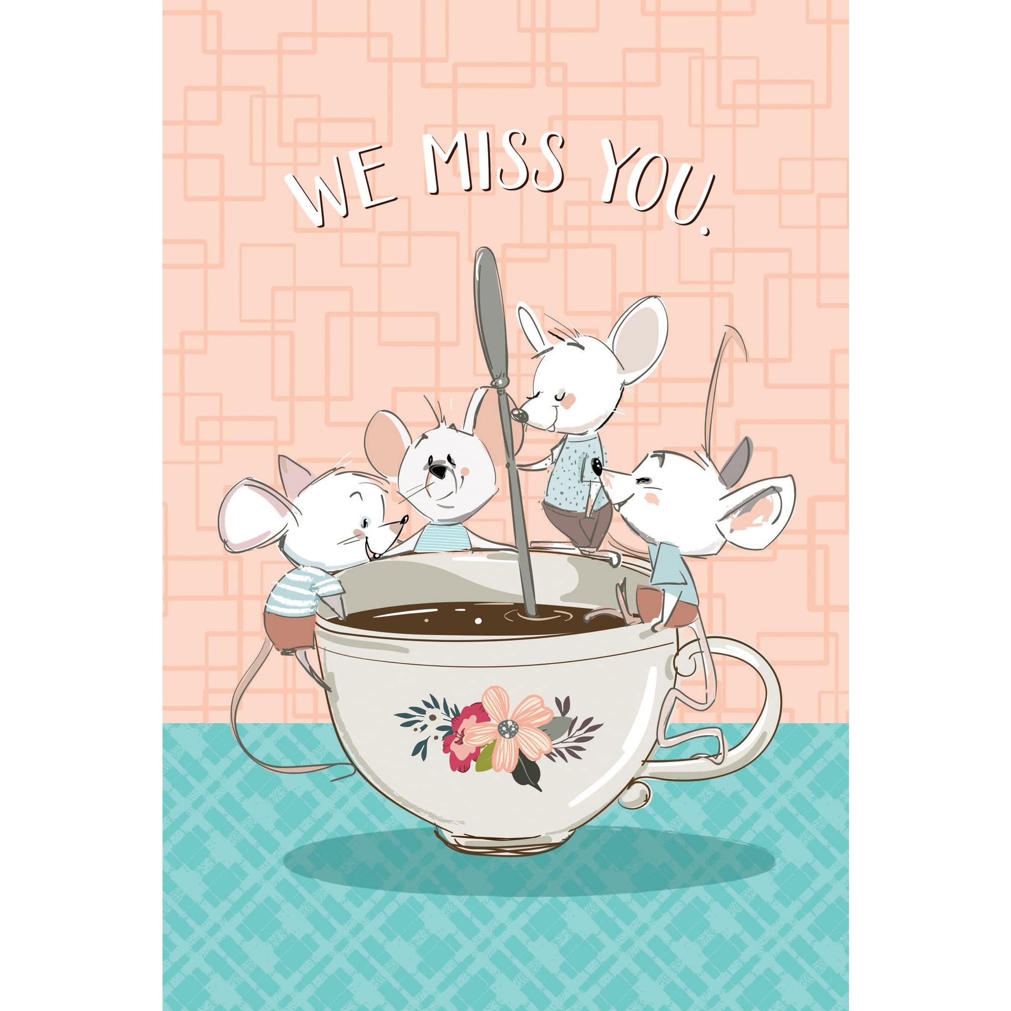 Pictura Teacup Mice Get Well card featuring cute mice illustration, perfect for sending cheerful messages to loved ones.